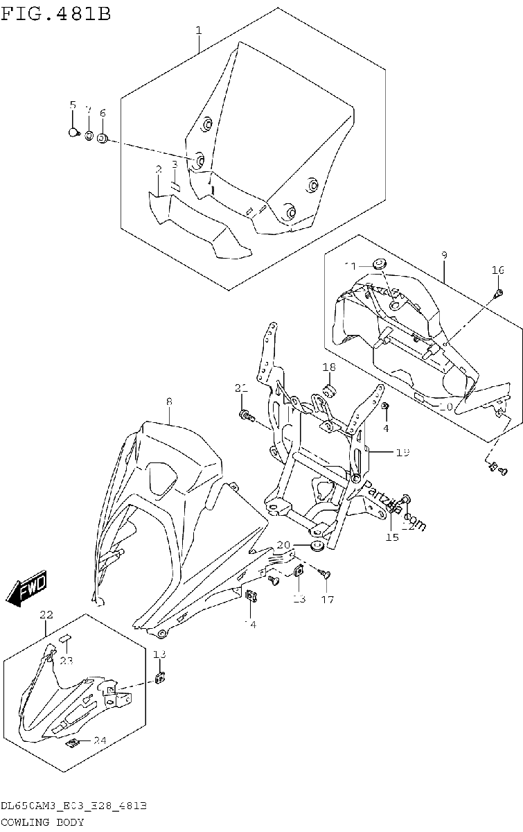 Diagrama de COWLING BODY DL650AM3E28