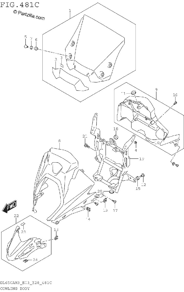 Diagrama de COWLING BODY DL650AM3E33