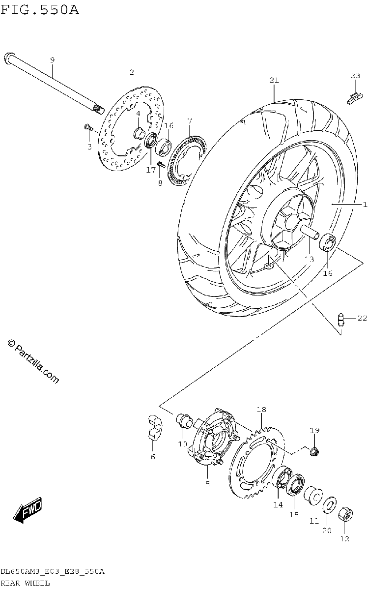 Diagrama de REAR WHEEL DL650AM3E03