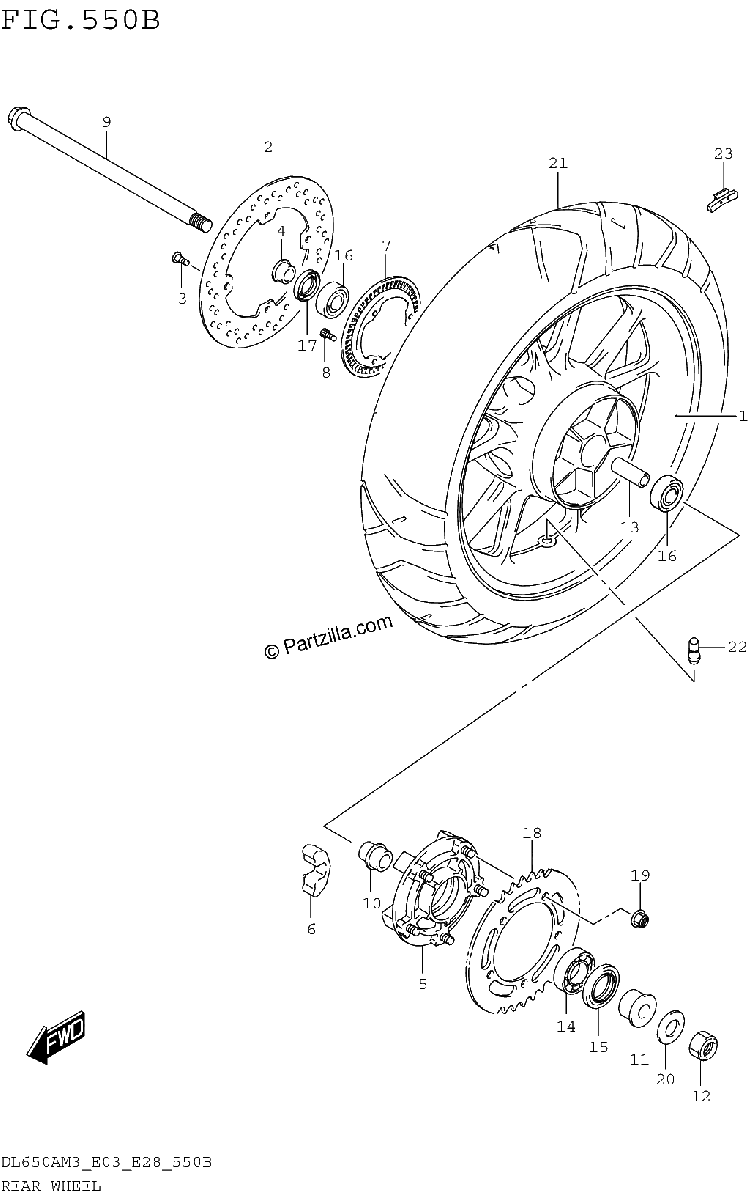 Diagrama de REAR WHEEL DL650AM3E28