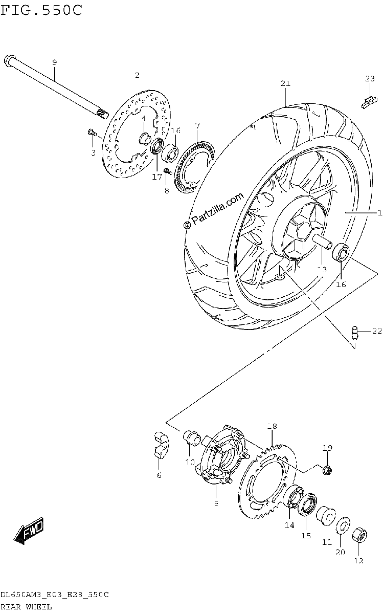 Diagrama de REAR WHEEL DL650AM3E33