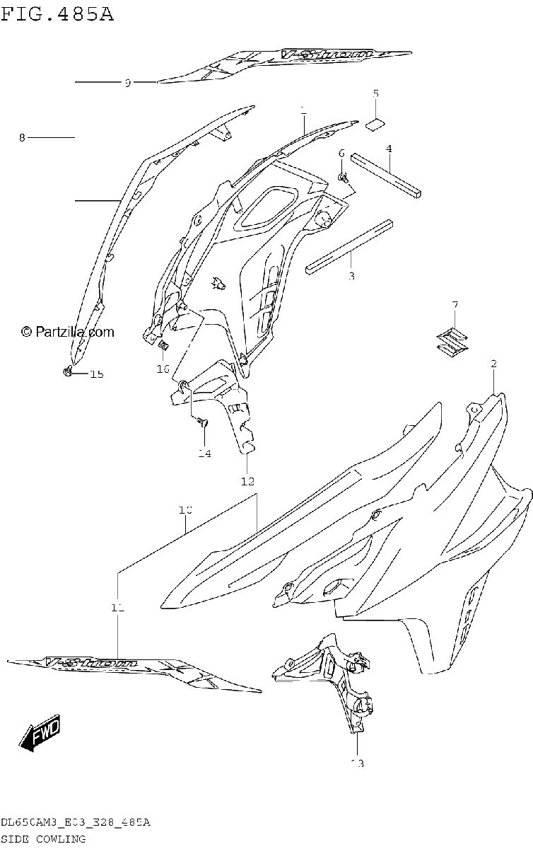 Diagrama de SIDE COWLING DL650AM3E03