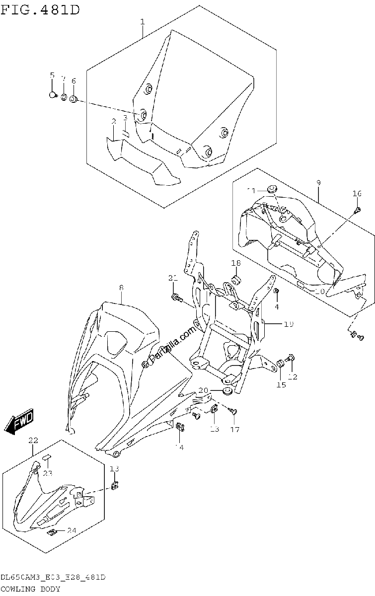 Diagrama de COWLING BODY DL650XAM3E03