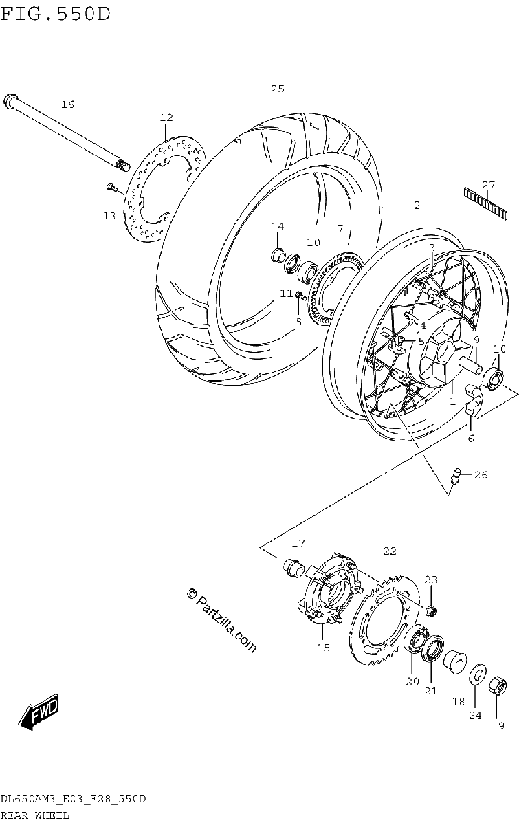 Diagrama de REAR WHEEL DL650XAM3E03