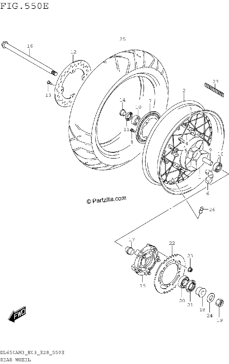 Diagrama de REAR WHEEL DL650XAM3E28