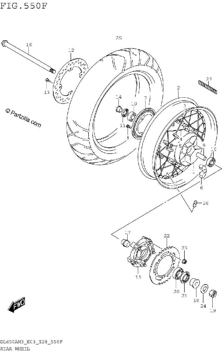 Diagrama de REAR WHEEL DL650XAM3E33