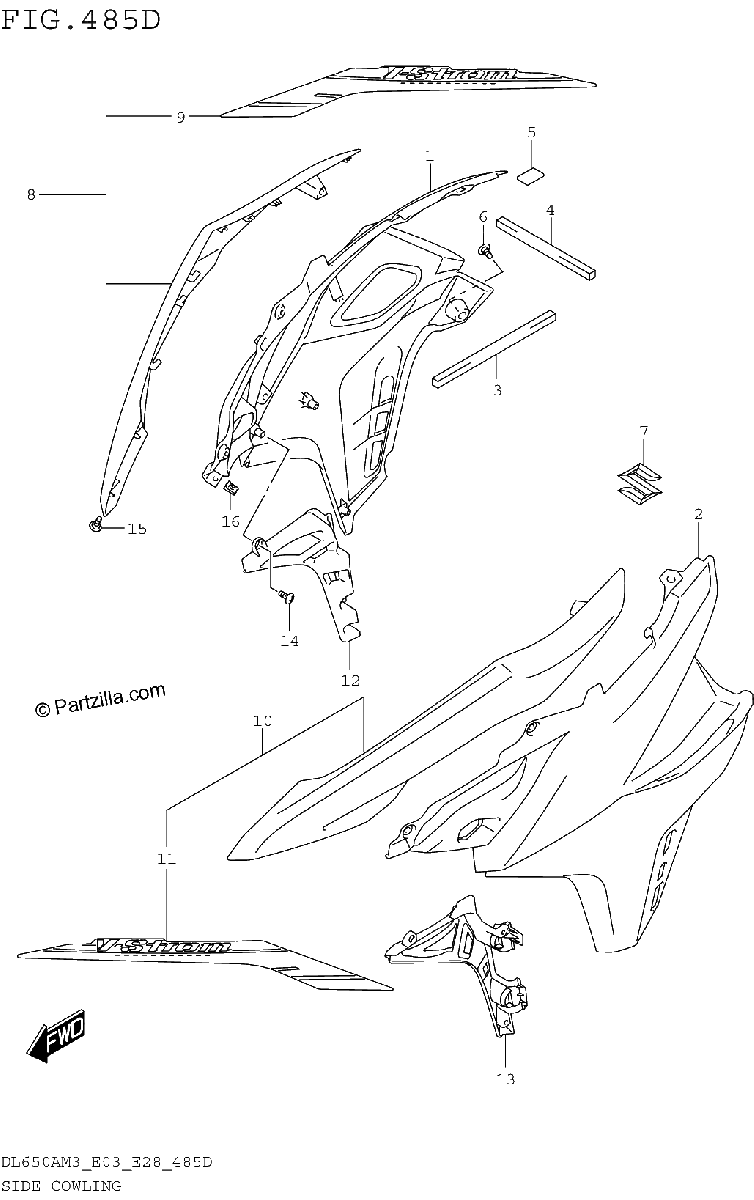 Diagrama de SIDE COWLING DL650XAM3E03