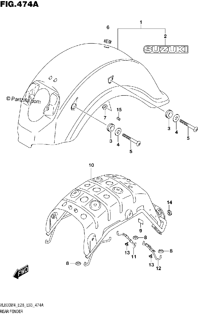 Diagrama de REAR FENDER VL800T