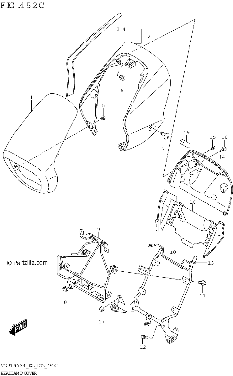 Diagrama de HEADLAMP COVER VZR1800BZ KEL