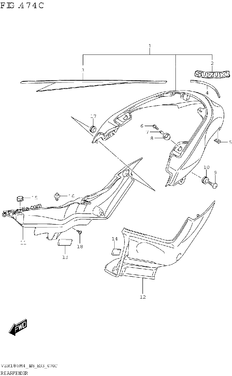 Diagrama de REAR FENDER VZR1800BZ KEL
