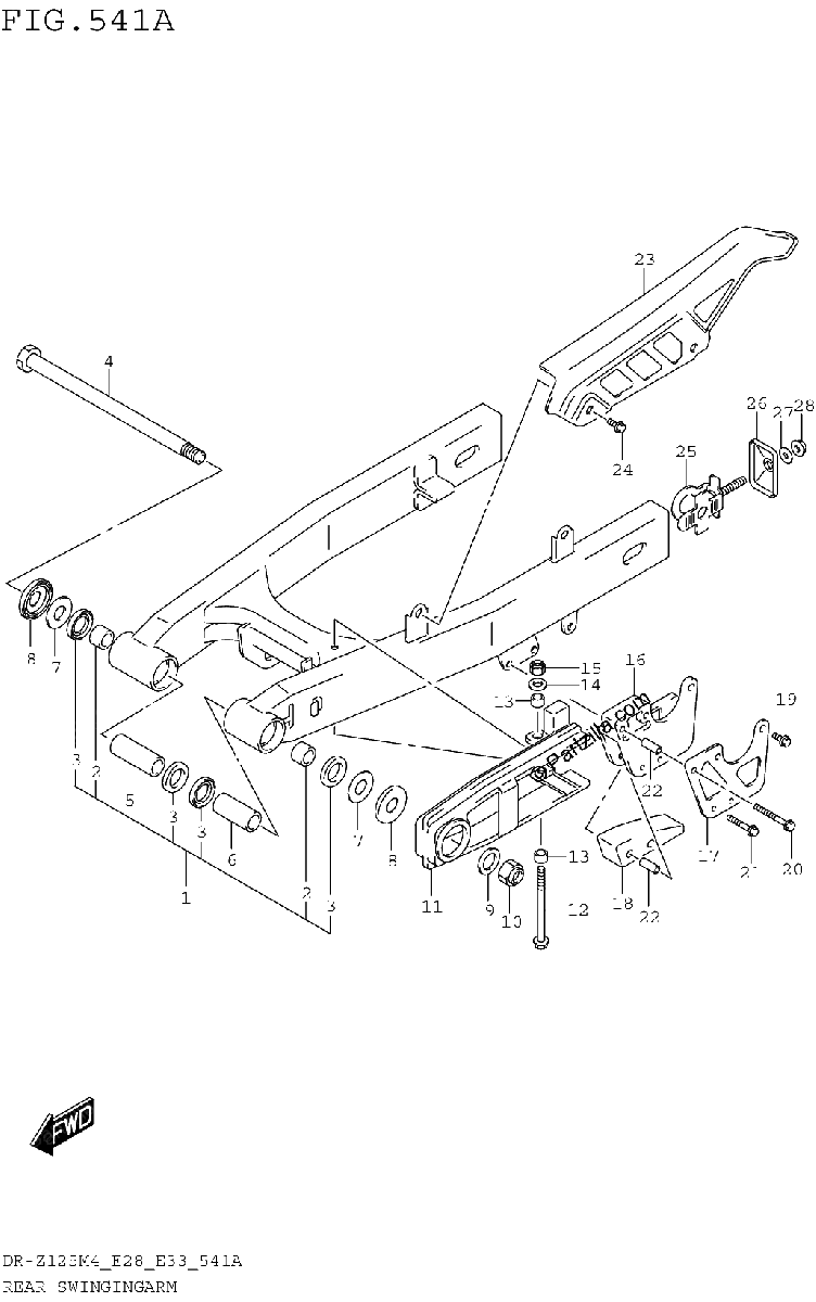 Diagrama de REAR SWINGINGARM DR Z125