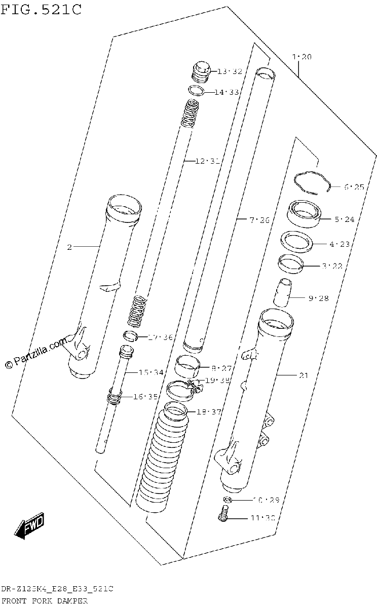 Diagrama de FRONT FORK DAMPER DR Z125LM4 E33