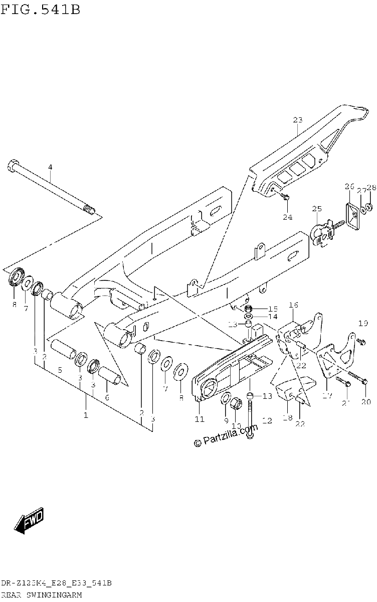 Diagrama de REAR SWINGINGARM DR Z125L