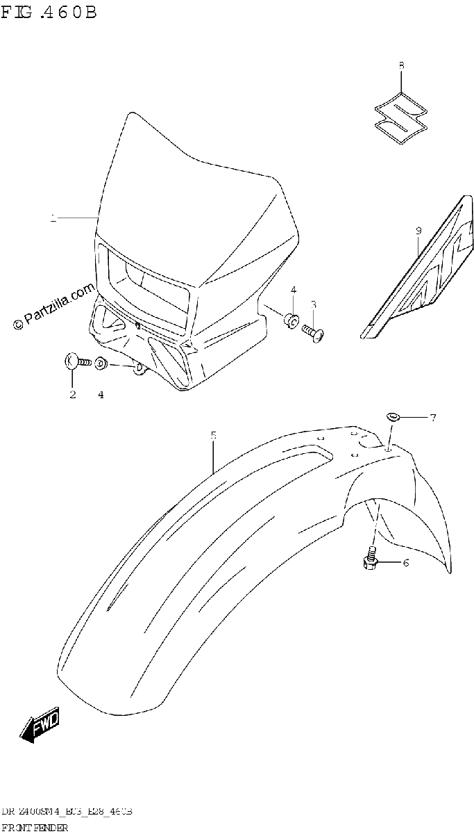 Diagrama de FRONT FENDER DR Z400S