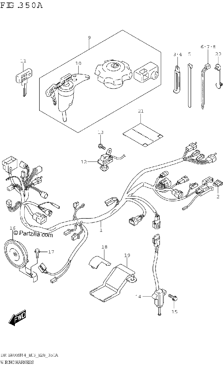 Diagrama de WIRING HARNESS DR Z400S E03 E28