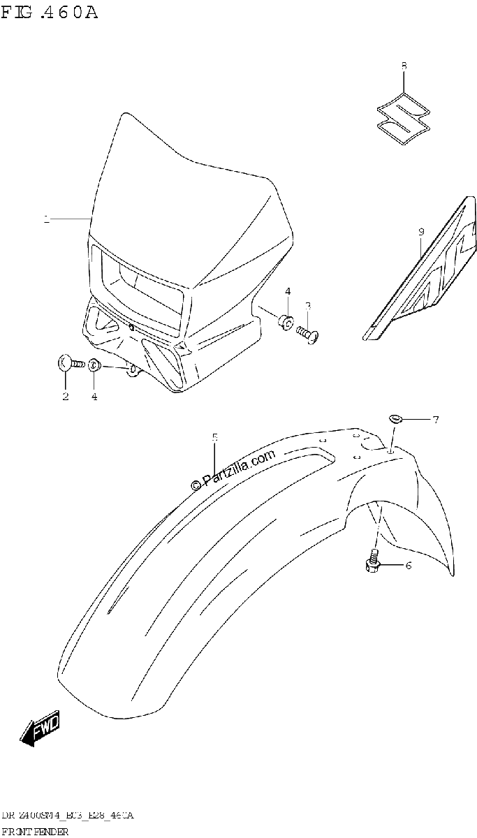 Diagrama de FRONT FENDER DR Z400SM