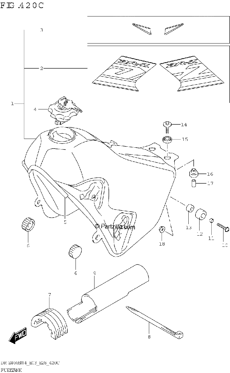 Diagrama de FUEL TANK DR Z400SM E03 E28 019 30H