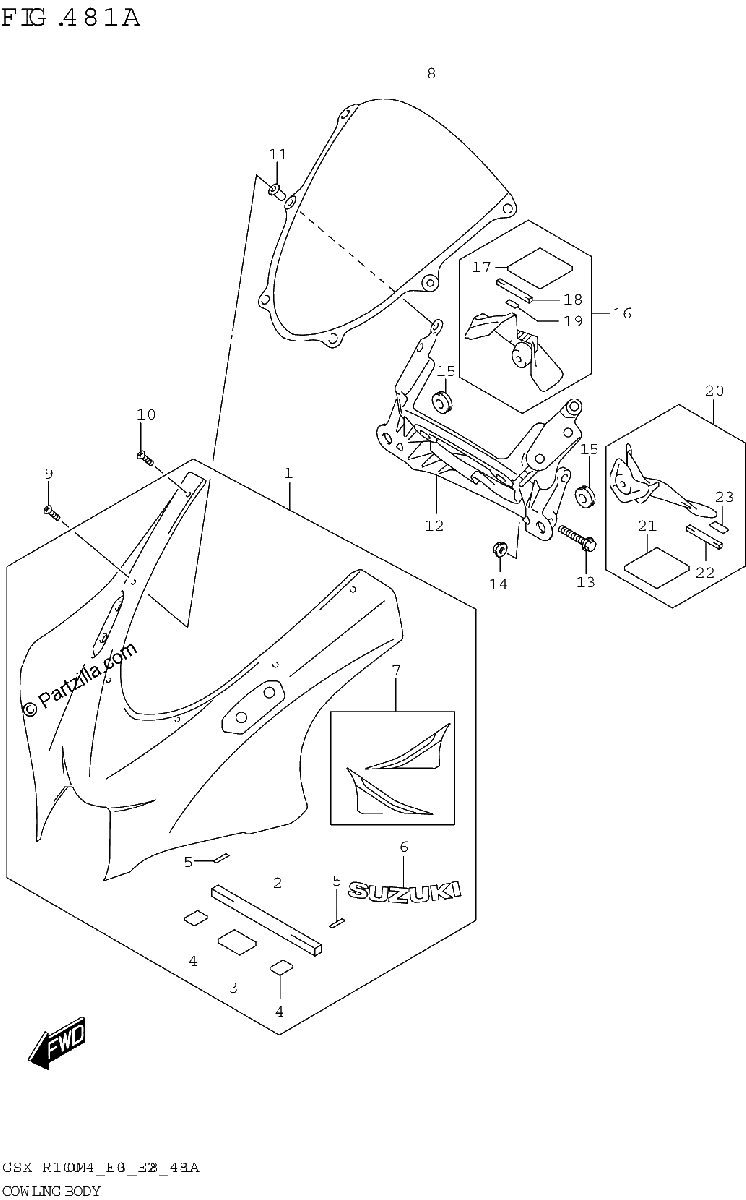 Diagrama de COWLING BODY GSX R1000A