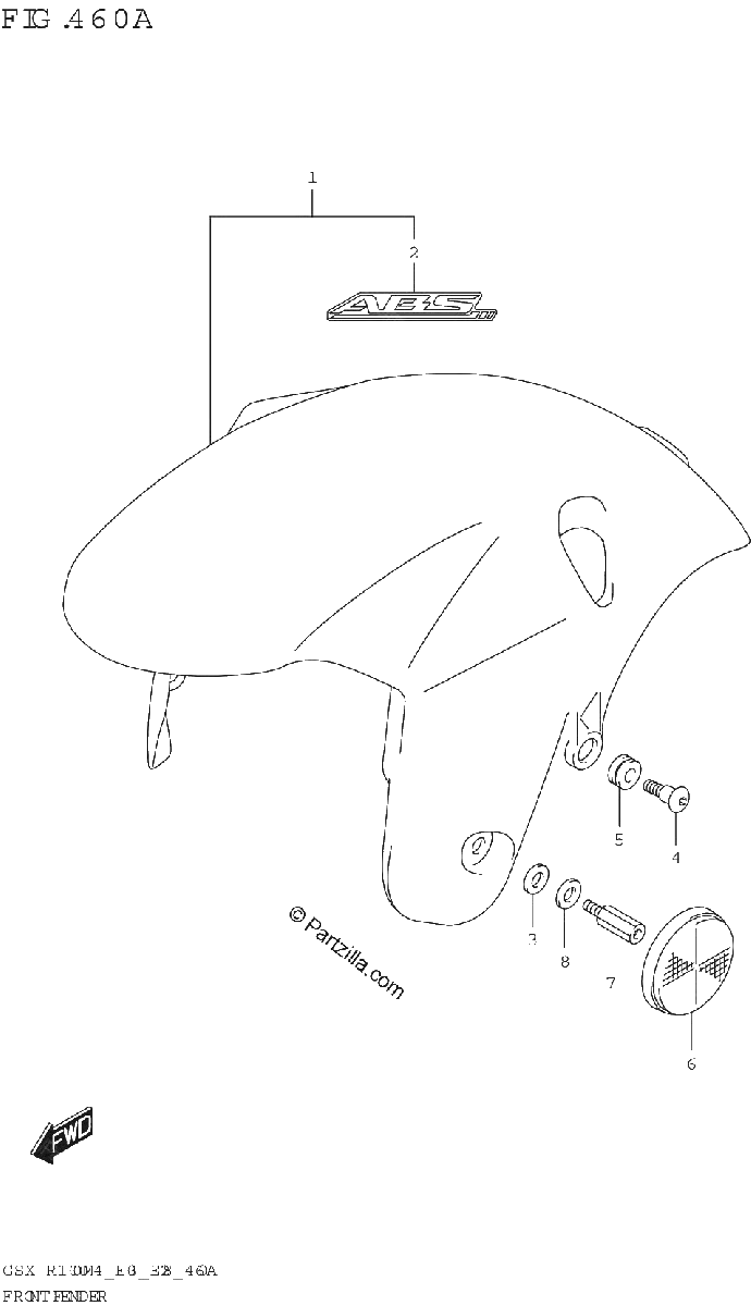 Diagrama de FRONT FENDER GSX R1000A