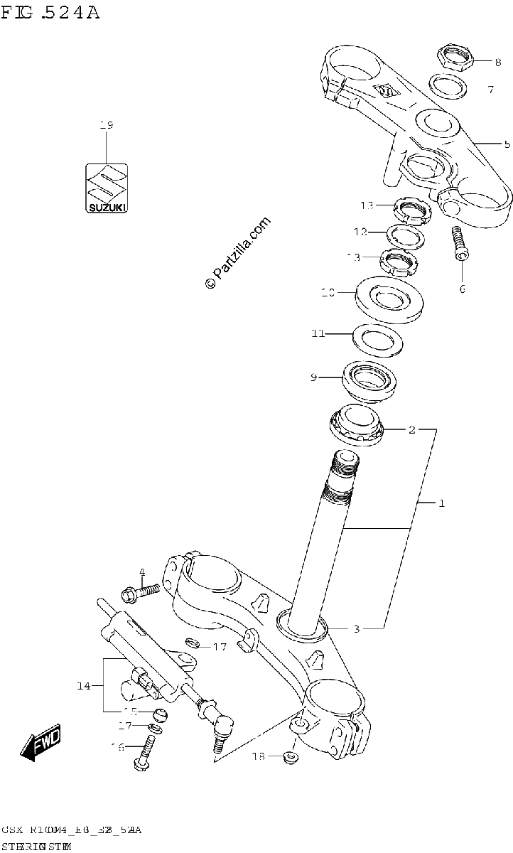 Diagrama de STEERING STEM GSX R1000A