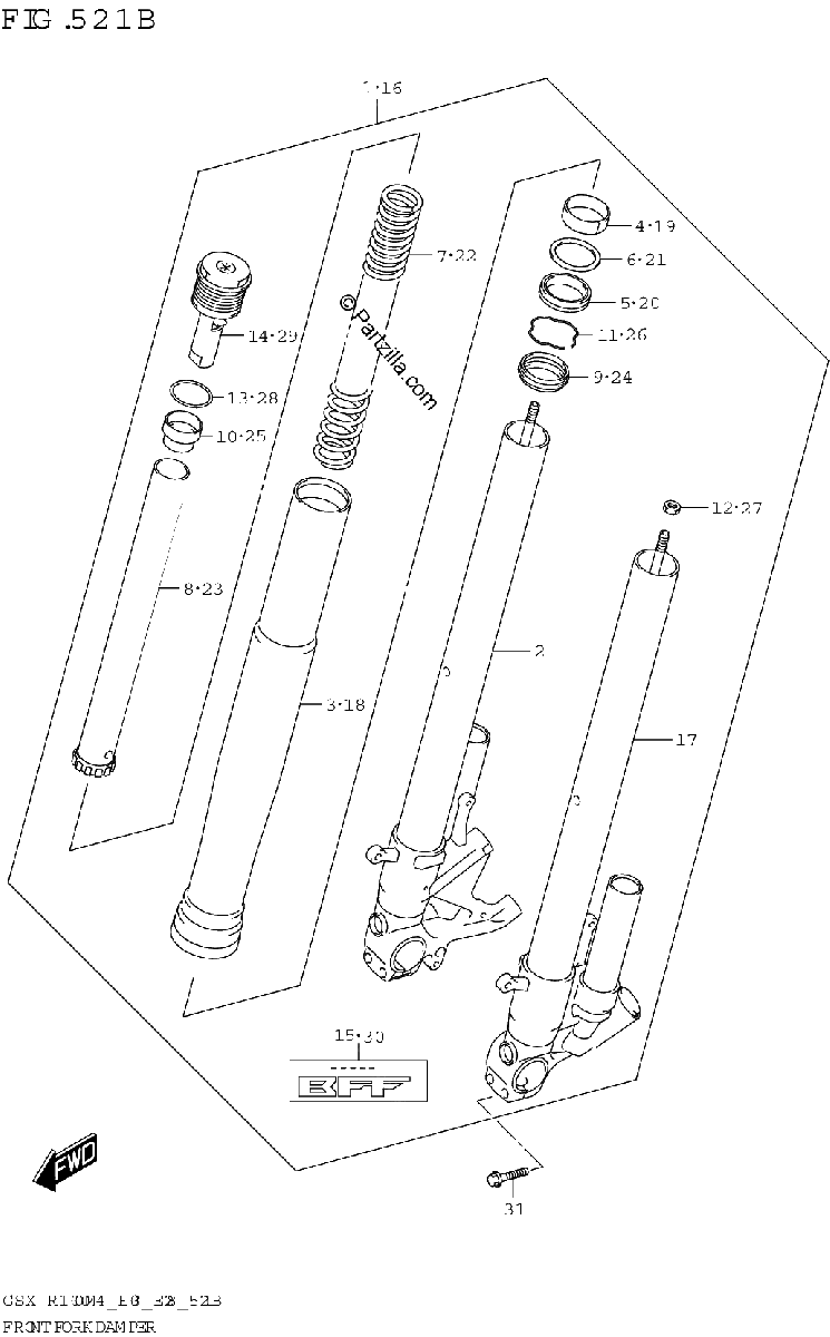 Diagrama de FRONT FORK DAMPER GSX R1000RA