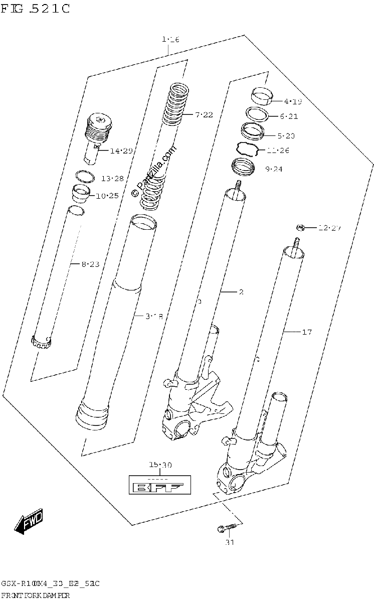Diagrama de FRONT FORK DAMPER GSX R1000RZA