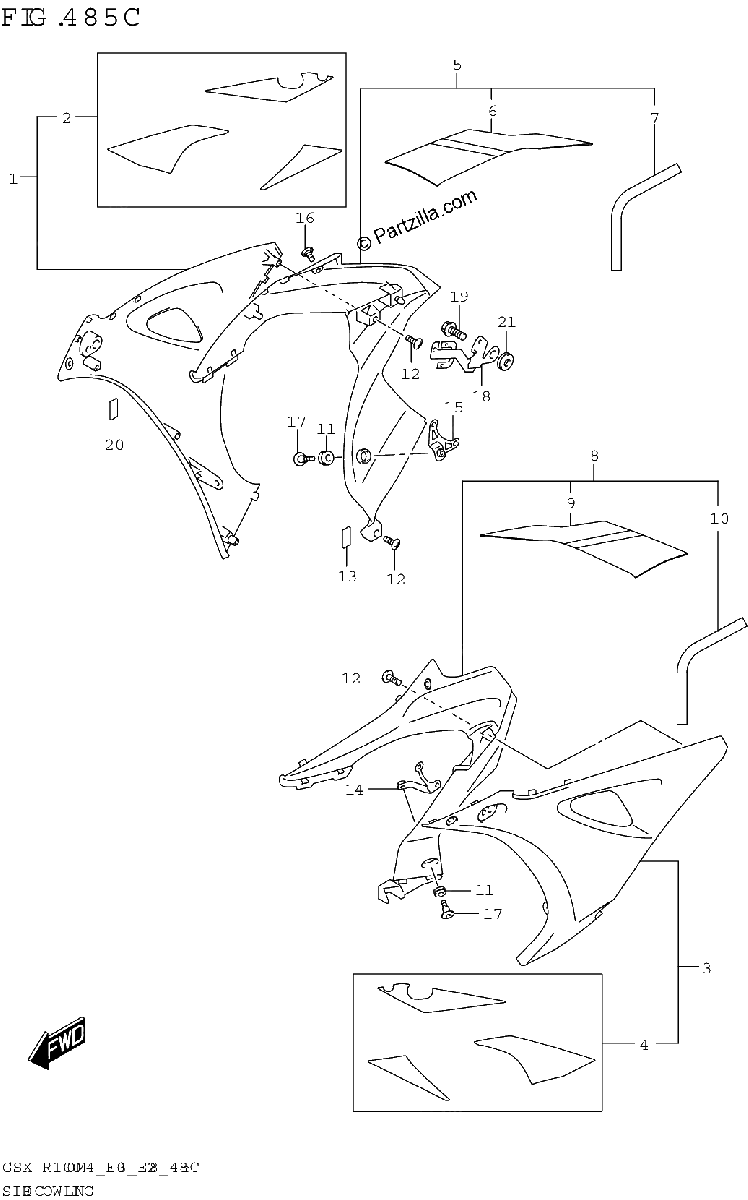 Diagrama de SIDE COWLING GSX R1000RZA