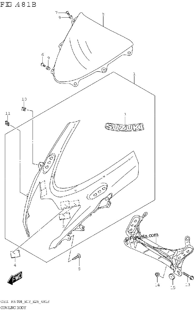 Diagrama de COWLING BODY GSX R600Z