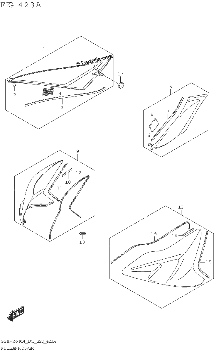 Diagrama de FUEL TANK COVER GSX R600