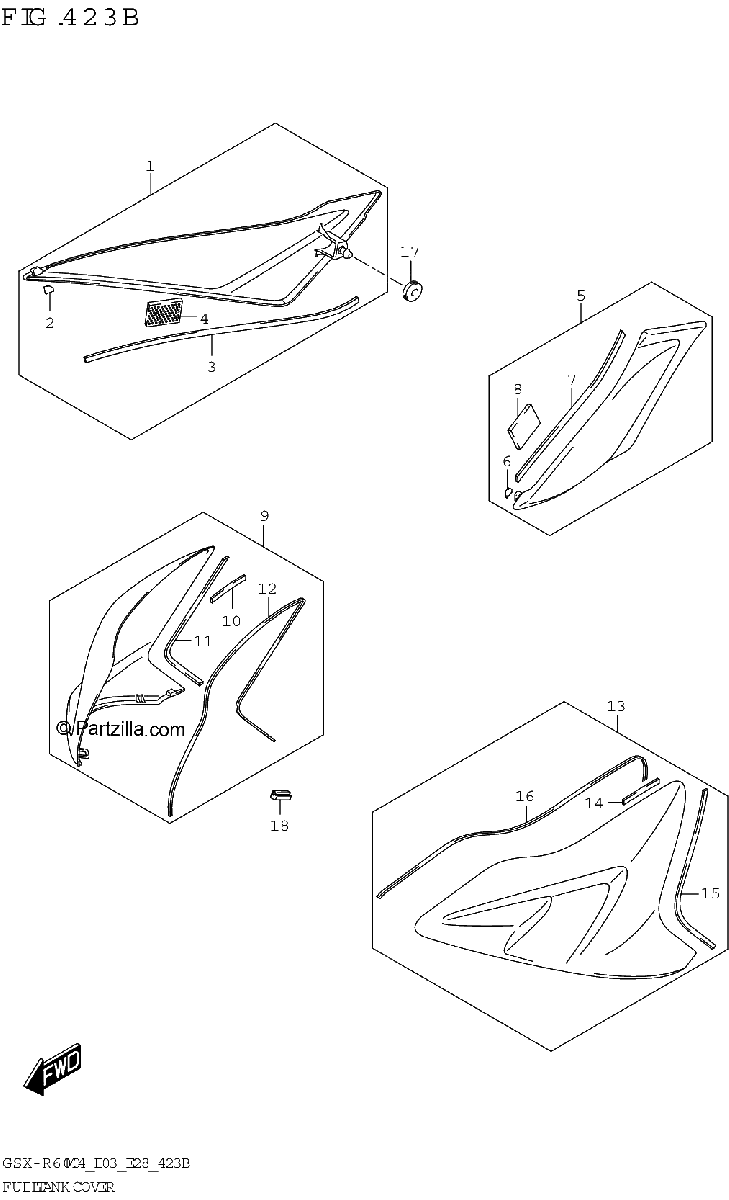 Diagrama de FUEL TANK COVER GSX R600Z