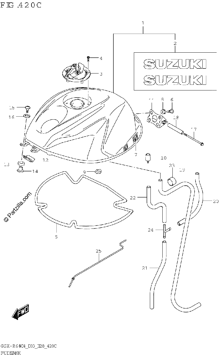 Diagrama de FUEL TANK GSX R600Z E03 E28