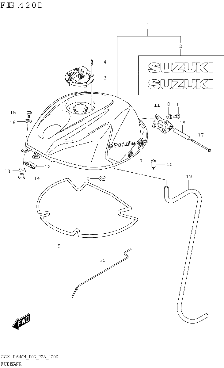 Diagrama de FUEL TANK GSX R600Z E33