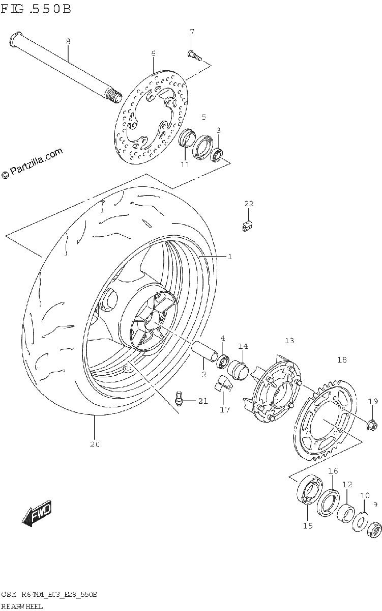 Diagrama de REAR WHEEL GSX R600