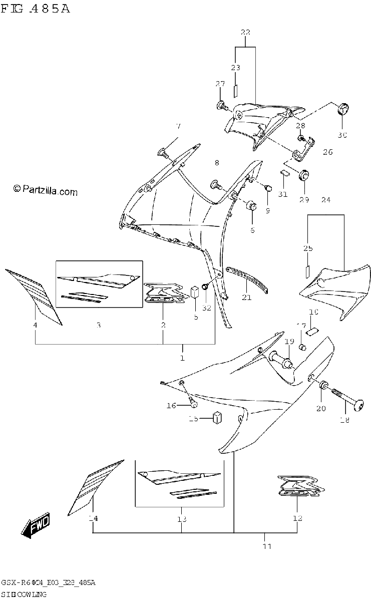 Diagrama de SIDE COWLING GSX R600