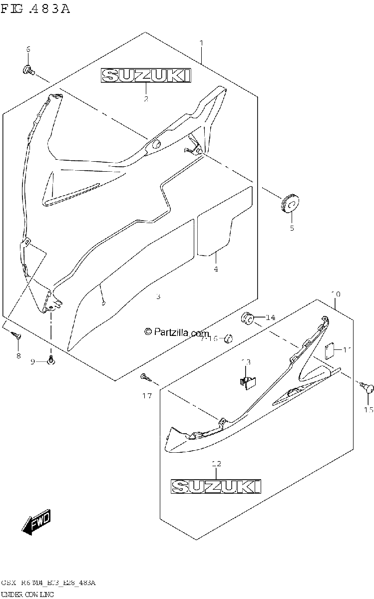 Diagrama de UNDER COWLING GSX R600