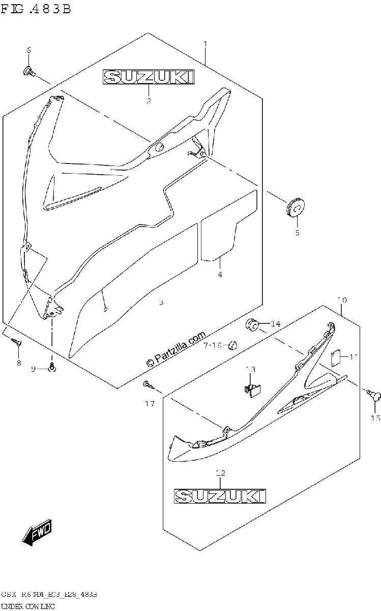 Diagrama de UNDER COWLING GSX R600Z