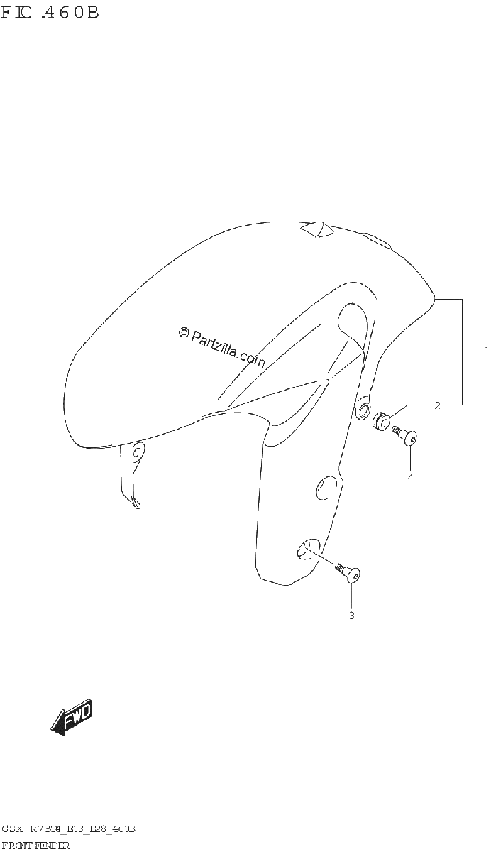 Diagrama de FRONT FENDER GSX R750Z