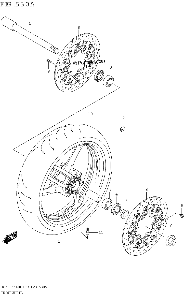 Diagrama de FRONT WHEEL GSX R750Z