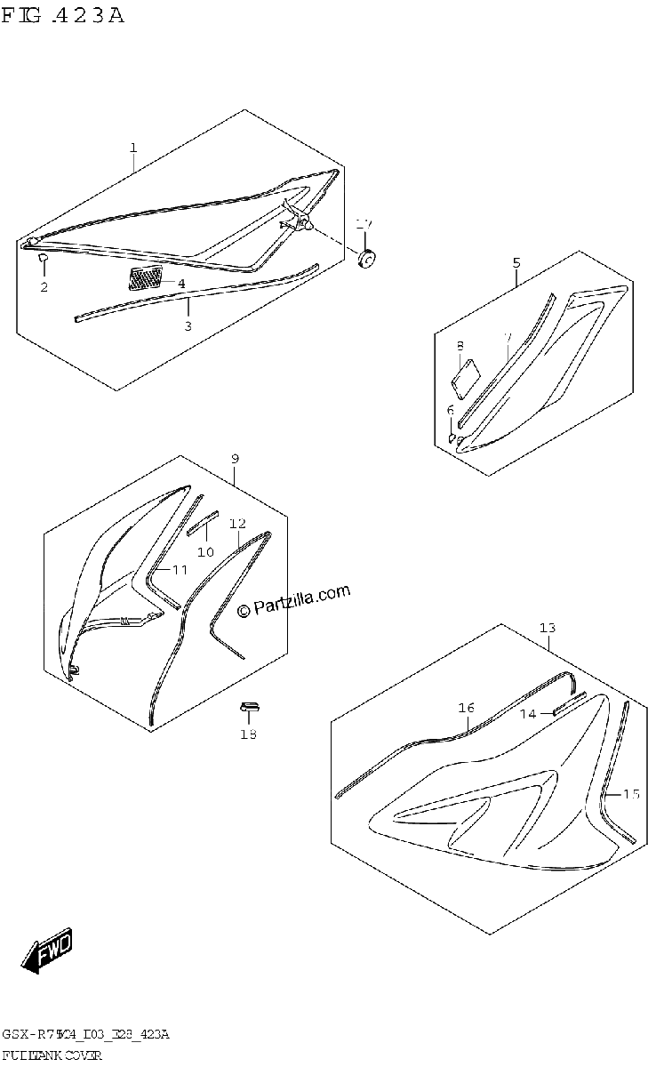 Diagrama de FUEL TANK COVER GSX R750 E03 E28
