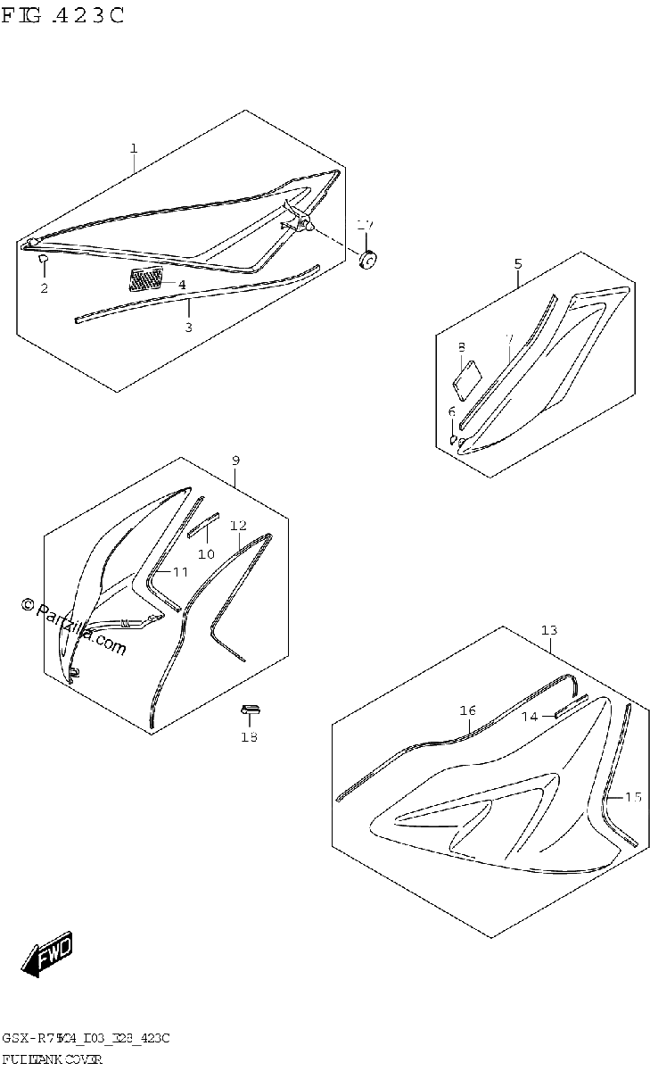 Diagrama de FUEL TANK COVER GSX R750Z E03 E28