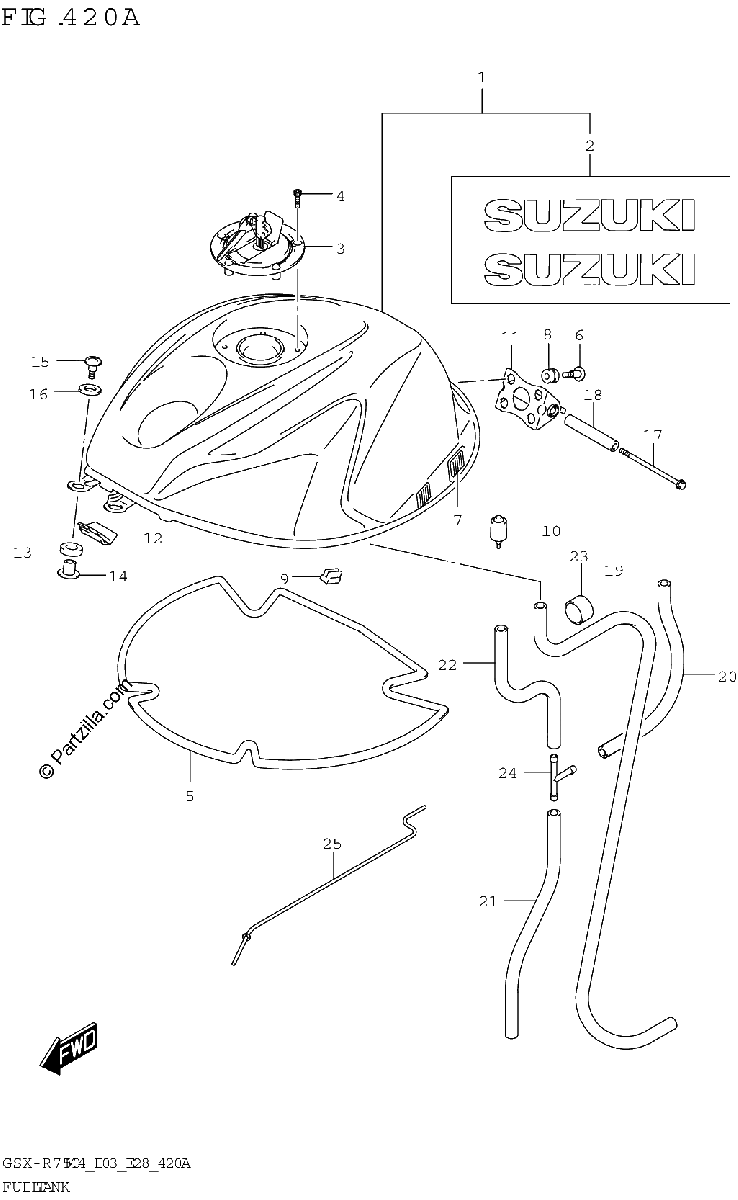 Diagrama de FUEL TANK GSX R750 E03 E28