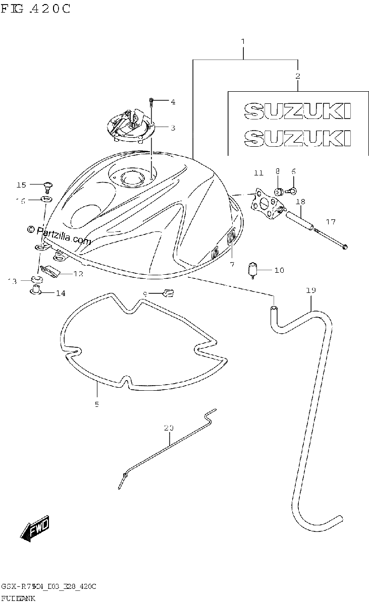 Diagrama de FUEL TANK GSX R750 E33