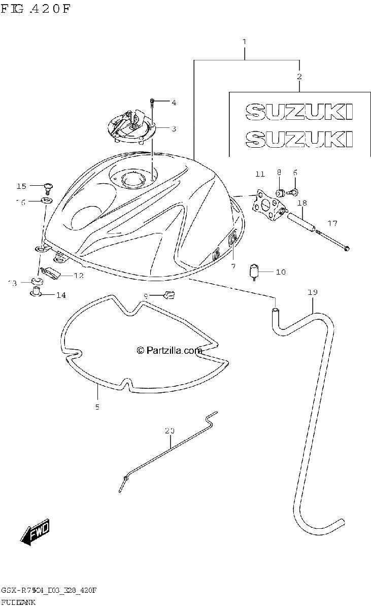 Diagrama de FUEL TANK GSX R750Z E33