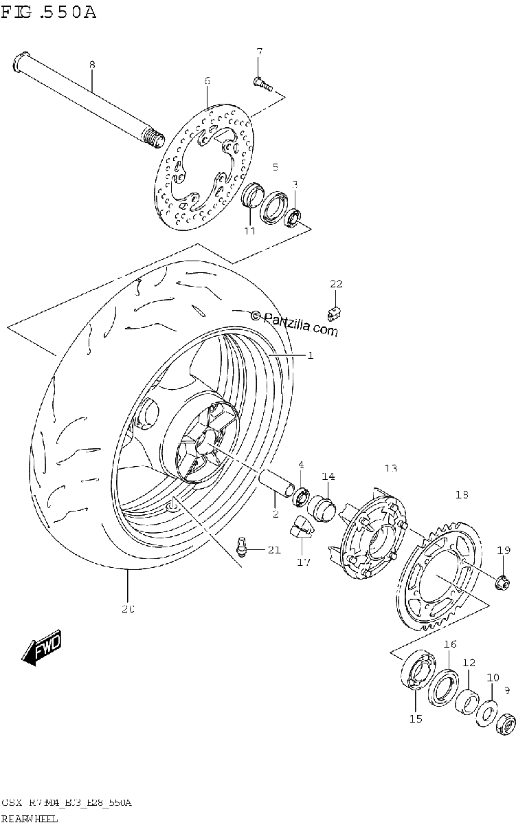 Diagrama de REAR WHEEL GSX R750Z