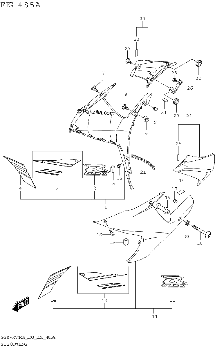 Diagrama de SIDE COWLING GSX R750