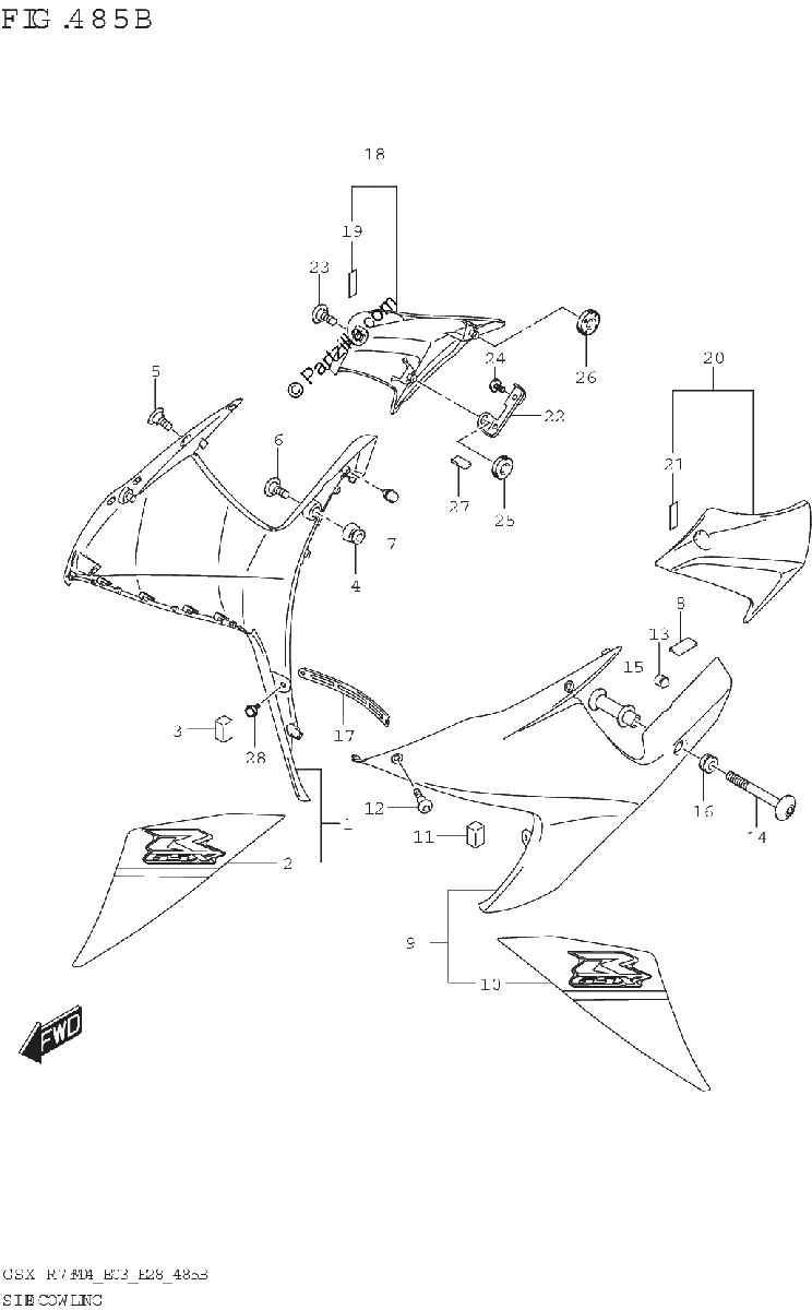 Diagrama de SIDE COWLING GSX R750Z