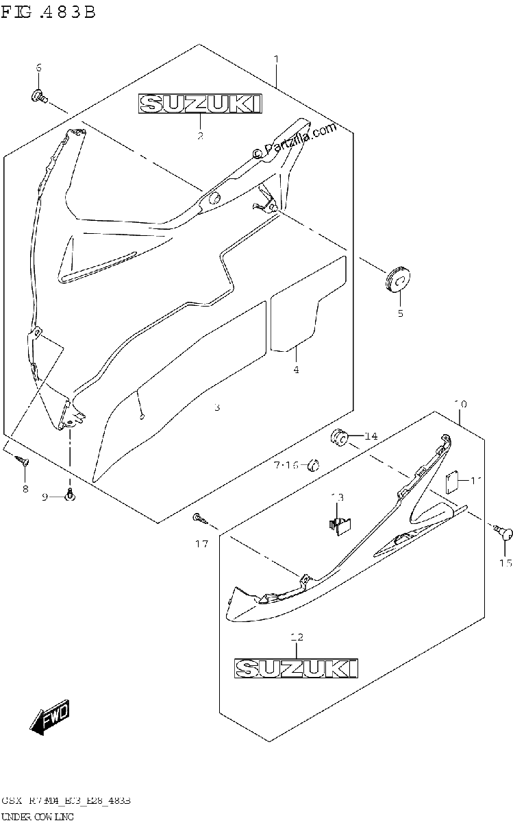 Diagrama de UNDER COWLING GSX R750Z
