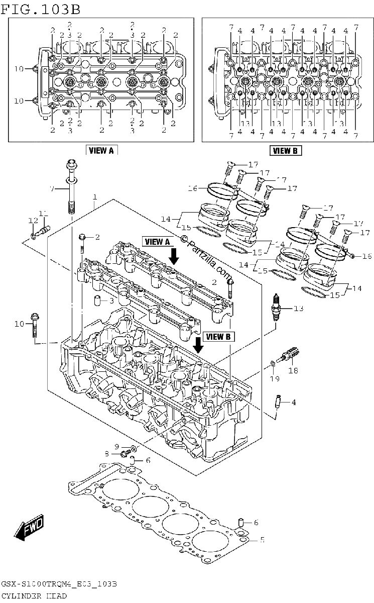 Diagrama de CYLINDER HEAD GSX S1000TRQM4 E28