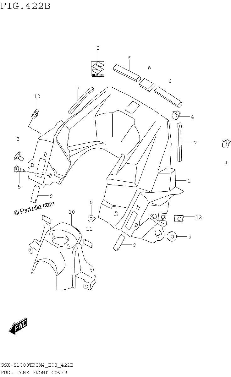 Diagrama de FUEL TANK FRONT COVER GSX S1000TRQM4 E28