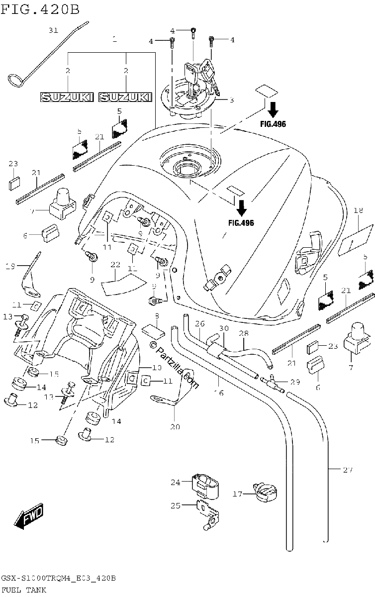 Diagrama de FUEL TANK GSX S1000TRQM4 E28